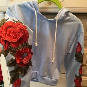 Floral embroidered appliqué hoodie